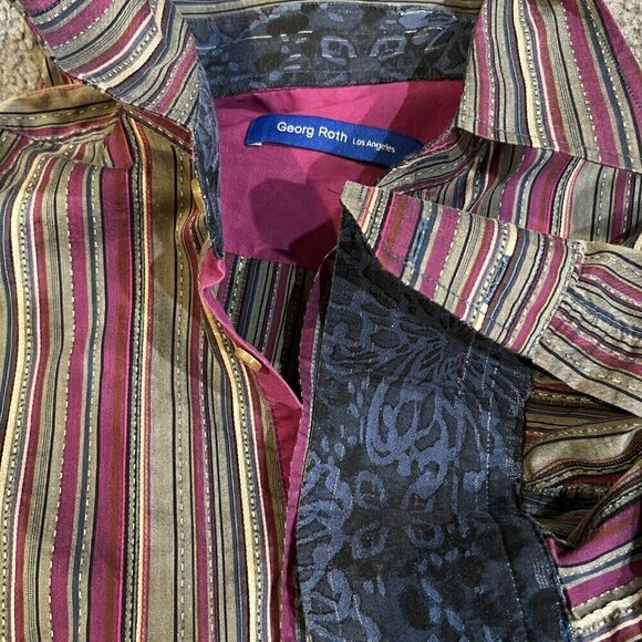 GEORG ROTH Los Angeles Fuchsia Striped Men's Shirt Contrast Collar & Cuffs Sz M - Picture 12 of 12
